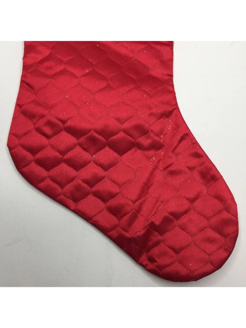 Elegant Red Glitter Snowflake Quilted Christmas Stocking Holiday Decoration